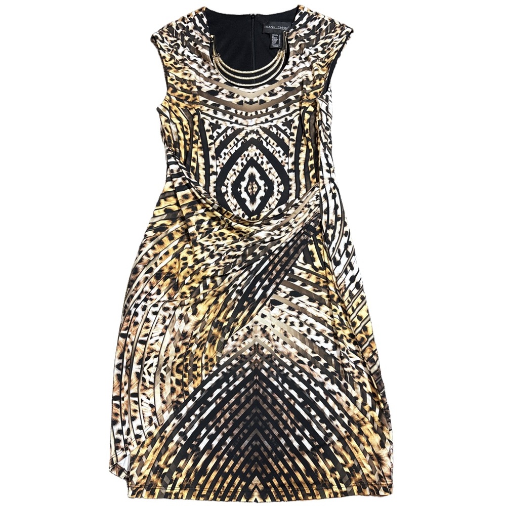 Frank Lyman Design Black and Gold Geometric Midi Dress